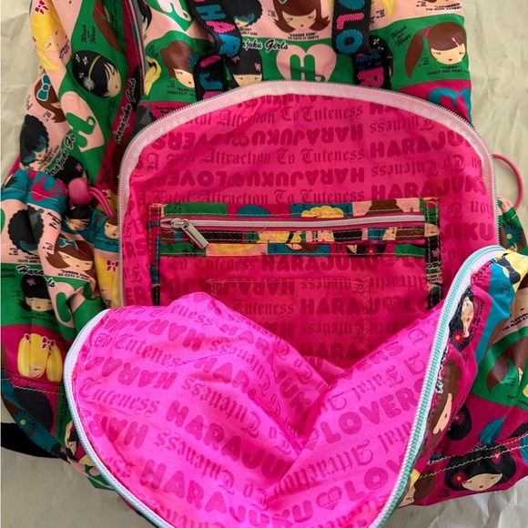Harajuku Lovers Multicolor Girls Pattern Backpack - Pink, Teal, Yellow, Black - Picture 3 of 4